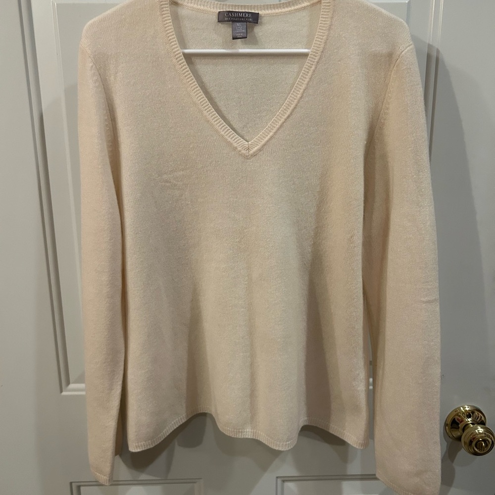 - Charter Club 100% Cashmere Luxury Sweater Ivory Cream V -Neck Long Sleev…
